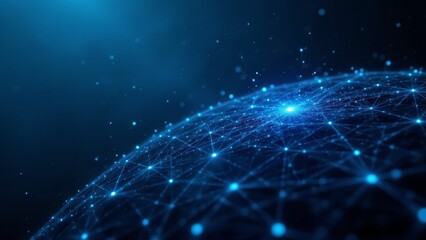 Poster - Futuristic Blue Network Globe with Bright Nodes and Connecting Lines in Dark Space