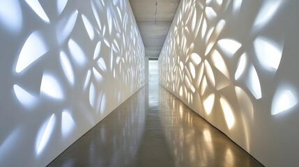 Poster - Featuring an empty, modern corridor with futuristic organic shaped backlit walls, creating stunning patterns against a shiny floor, radiating a sense of elegance and minimalism