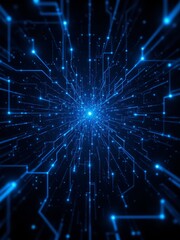 Poster - Futuristic Digital Network with Blue Lines and Points on Dark Background
