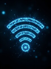 Poster - Digital Wi-Fi Signal Icon with Sparkles and Glowing Effect on Dark Background