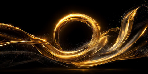 Poster - A fantastic solar eclipse transforms its corona into vibrant golden ribbons that dance across the dark sky, creating an enchanting cosmic spectacle at dusk