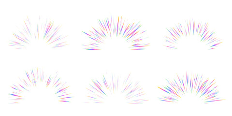 Wall Mural - burst with rainbow light prism effect. halo flare sparkles of crystal on white background. vector ra
