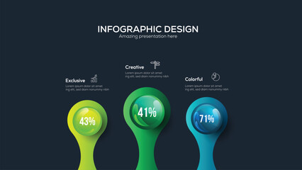 Fototapete - Business 3 option infographic presentation vector 3D colorful balls illustration. Infographic design vector and marketing icons can be used for workflow layout, diagram, annual report, web design.