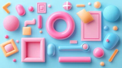Poster - Vibrant 3D Geometric Shapes on a Soft Background