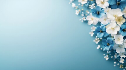 Fototapete - Delicate blue and gold flowers gently arranged against a serene backdrop, illuminated by soft lighting, creating a tranquil and sophisticated ambiance