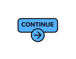 Poster - A blue button features continue text with an arrow symbol, designed for user interface navigation.