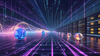 Digital background ideal for technological operations, neural networks, data transmission and encryption, digital archives.