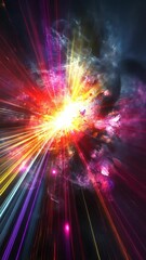 Wall Mural - Colorful explosion of light and energy in a cosmic setting