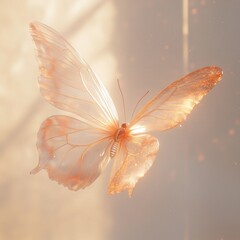 Poster - A shimmering butterfly with translucent wings dances in the soft light a symbol of transformation and ethereal beauty Delicate insect