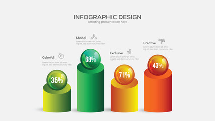 Fototapete - Statistics business 3d graph bar chart. Vector infographic with steps and options. Chart and graph, web data report and presentation illustration