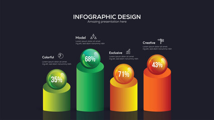 Fototapete - Statistics business 3d graph bar chart. Vector infographic with steps and options. Chart and graph, web data report and presentation illustration