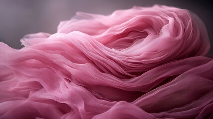 Leinwandbilder - Flowing pink fabric forms soft waves that reveal delicate details and create an abstract background with gentle light, providing ample copy space on one side