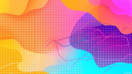 Poster - An abstract background with a grid and wavy lines in vibrant colors.