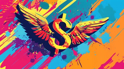 Poster - A colorful and abstract design of a dollar sign with wings.