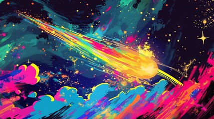 Poster - A colorful abstract painting of a comet flying through space.