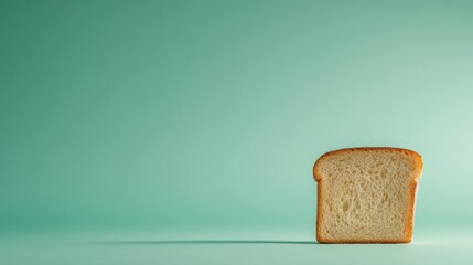 Poster - A single slice of golden brown toasted bread stands upright against a pastel green background, with soft shadows enhancing its texture and inviting simplicity