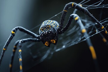Black And Yellow Spider On Its Web Close Up