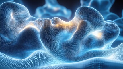 Leinwandbilder - Complex abstract entity emerging from a blue digital matrix, showcasing an intricate interplay of smooth and twisted forms illuminated by a gentle glow