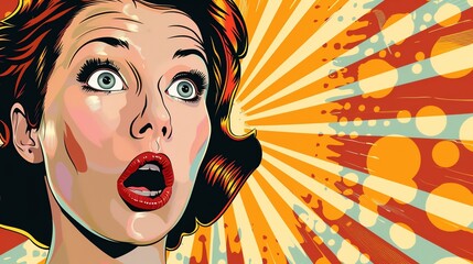 Canvas Print - a pop art illustration of a woman with a surprised expression.