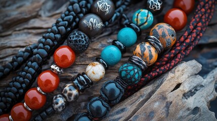 Poster - Vibrant Collection of Unique Bracelets in Natural Setting
