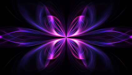 Wall Mural - A black background with symmetrical purple and pink lines, creating an abstract pattern that resembles the petals of a flower or ripples in water