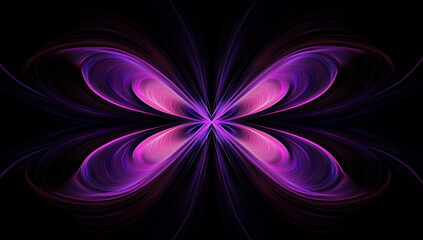 Wall Mural - A black background with symmetrical purple and pink lines, creating an abstract pattern that resembles the petals of a flower or ripples in water