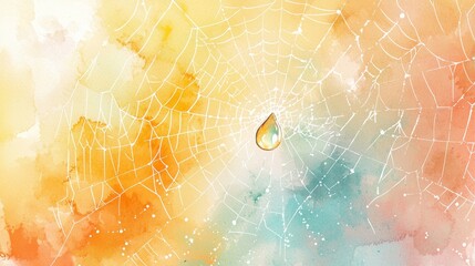 A water droplet is sitting on a spider web