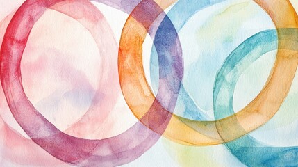 Poster - a colorful painting of two circles with a rainbow background
