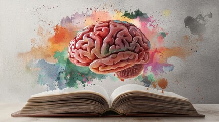 Poster - A brain is shown in the middle of a book, with the pages open to the middle