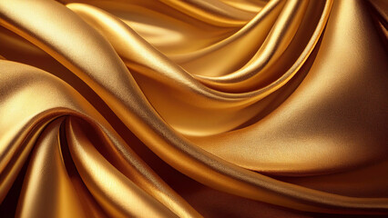 Wall Mural - Luxury Golden Silk Fabric with Smooth Waves and Elegant Shimmer – High-Resolution Satin Textile Background

