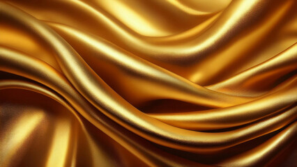 Wall Mural - Luxury Golden Silk Fabric with Smooth Waves and Elegant Shimmer – High-Resolution Satin Textile Background

