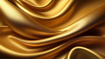 Wall Mural - Luxury Golden Silk Fabric with Smooth Waves and Elegant Shimmer – High-Resolution Satin Textile Background

