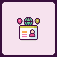 Fototapete - Global User Profile Card with Location Pins, Modern Flat Design Illustration