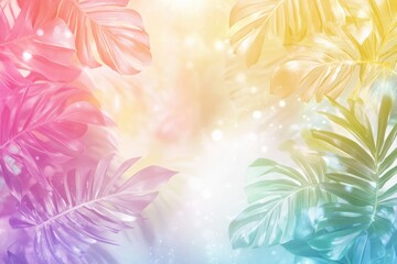 Wall Mural - Rainbow tropical leaves, bokeh background, summer, design