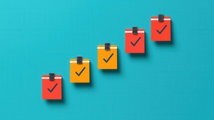 Poster - Check mark infographics concept. Business Growth Roadmap Infographic with Sticky Notes and Process Visualization