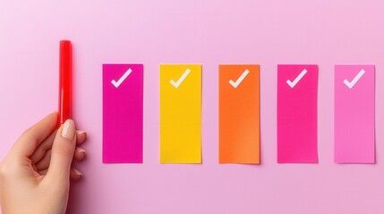 Poster - Check mark infographics concept. Colorful Note Infographic for Performance Tracking and Analysis