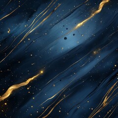 Aufkleber - Abstract Midnight Blue Texture with Golden Accents - Luxurious Artistic Design with Glittering Highlights