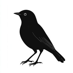Aufkleber - Black Bird Silhouette Illustration with Detailed Feather Lines on a White Background