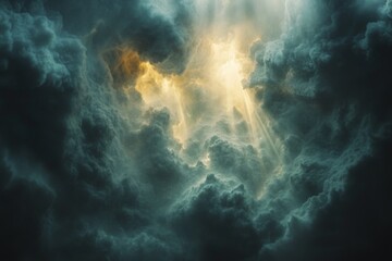 Poster - Dramatic clouds illuminated by sunlight create a breathtaking view in the sky during early evening