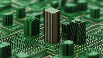 Poster - green screen infographics concept. Futuristic Smart City Concepts with Microchip Circuit Board Patterns