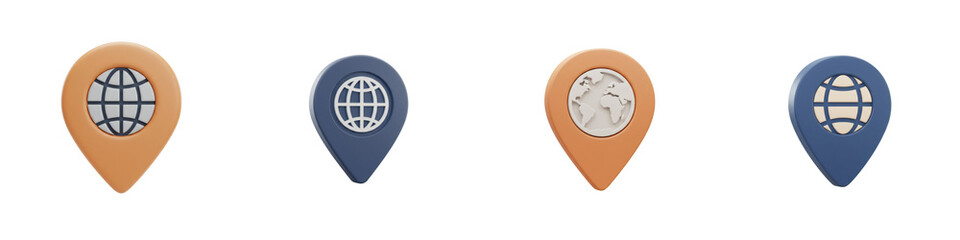 Poster - Orange and Blue Location Markers with Globe Icons