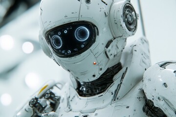 Poster - Advanced humanoid robot demonstrating intricate design and technology in a futuristic setting