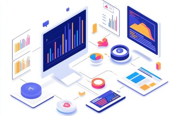 Data Management System Ð· KPI Ñ– metrics connected to database for technology finance, operations, sales, marketing