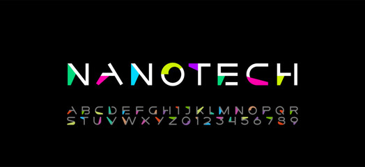 Canvas Print - font digital cyber alphabet, cyberpunk letters a, b, c, d, e, f, g, h, i, j, k, l, m, n, o, p, q, r,