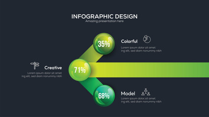 Fototapete - Business 3 option infographic presentation vector 3D arrow colorful balls illustration. Infographic design vector and marketing icons can be used for workflow layout diagram, annual report, web design