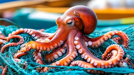 Octopus in Fishing Net, Closeup Macro - Macro Photography