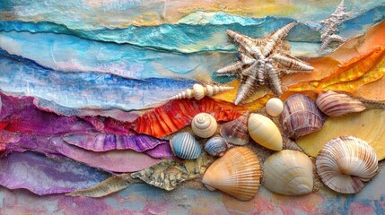 Wall Mural - vibrant seasonal shell display in artistic colors