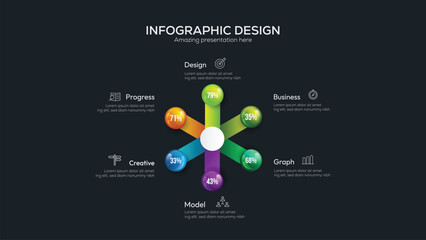 Fototapete - Business 6 option infographic presentation vector 3D colorful balls illustration. Infographic design vector and marketing icons can be used for workflow layout, diagram, annual report, web design.