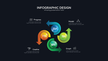 Poster - Business 4 option infographic presentation vector 3D colorful balls illustration. Infographic design vector and marketing icons can be used for workflow layout, diagram, annual report, web design.