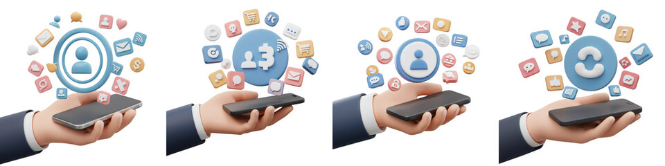 Poster - Hand Holding Smartphone with Social Media Icons
